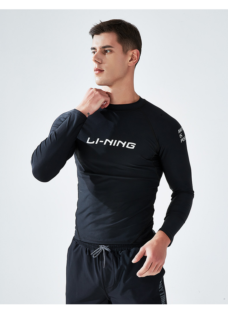Li-Ning Men's Short-Sleeve Swimsuit, Anti-Embarrassment Swimwear for Hot Springs And Surfing, LSLR225 Short-Sleeve Black, XXL 14
