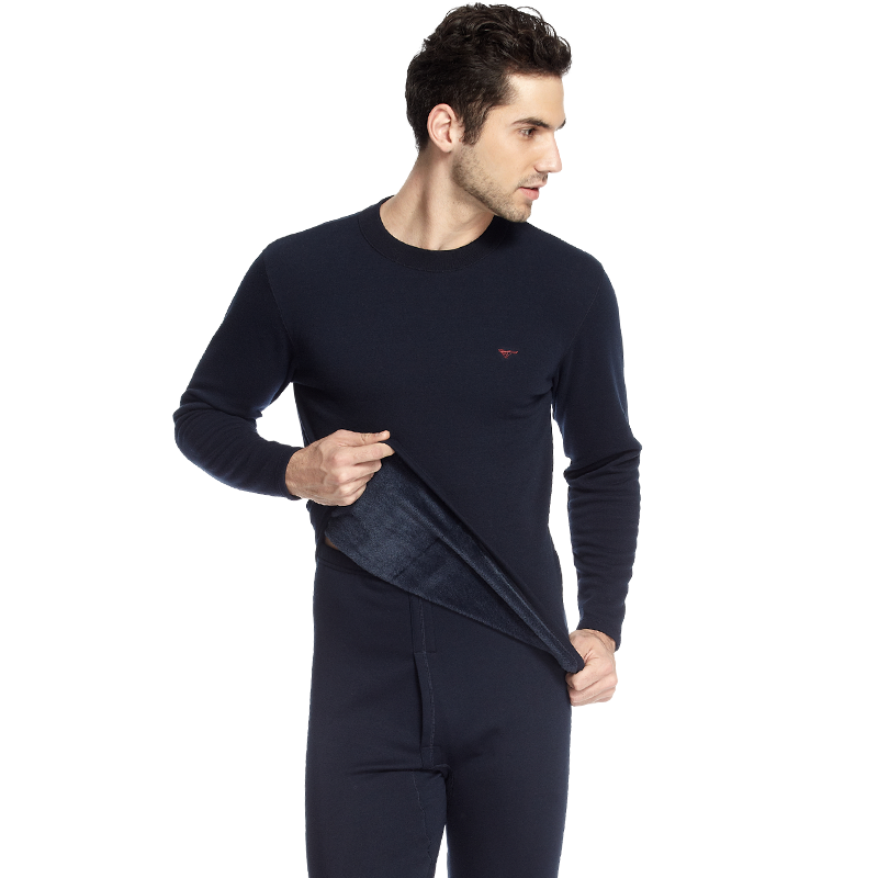 SEPTWOLVES [Mid-High Collar Fleece-Lined] Autumn And Winter Thermal Underwear for Men, Mid-High Collar Fleece-Lined Thickened Cold-Proof Autumn And Winter Thermal Set
