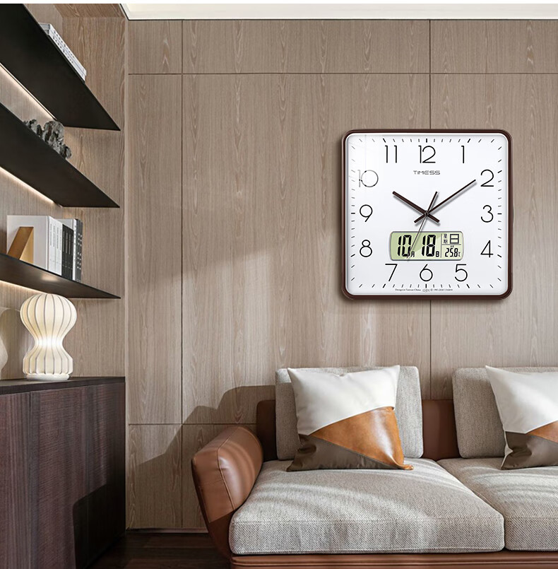 Timess Square Wall Clock, Living Room Clock, Perpetual Calendar, Timepiece, Sweep Second Movement, Quartz Clock, Calendar Wall Clock, 38cm 5