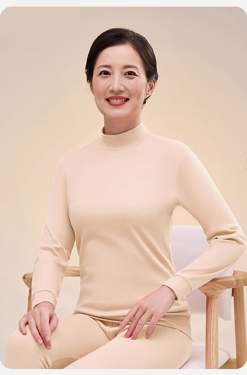 LangSha Middle-Aged And Elderly Women's Autumn Underwear Set with Mid-Neck Collar, Windproof, Warm, Pure Cotton, 7A Antibacterial, Heat-Generating Thermal Underwear 17