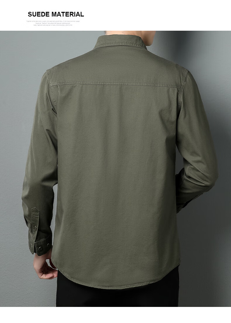 JEEP SPIRIT Men's Shirt, Long Sleeve, Spring And Autumn Washed Casual Workwear Shirt, Men's Jacket, Outerwear, Khaki, 2XL 6