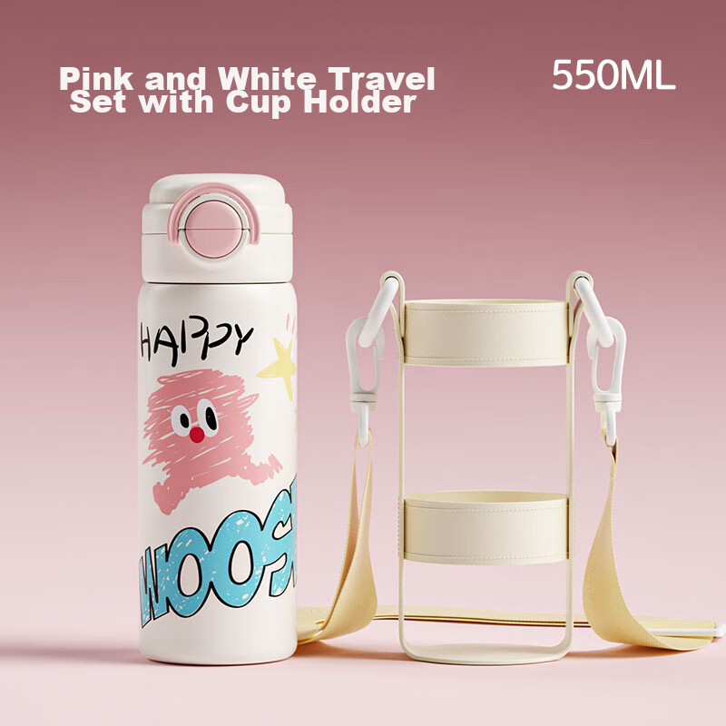 JOER BABU Student Insulated Cup with Straw for Children, Direct Drinking And Dual-Use 316 Stainless Steel Thermos Cup for Boys And Girls - School Use Only - White