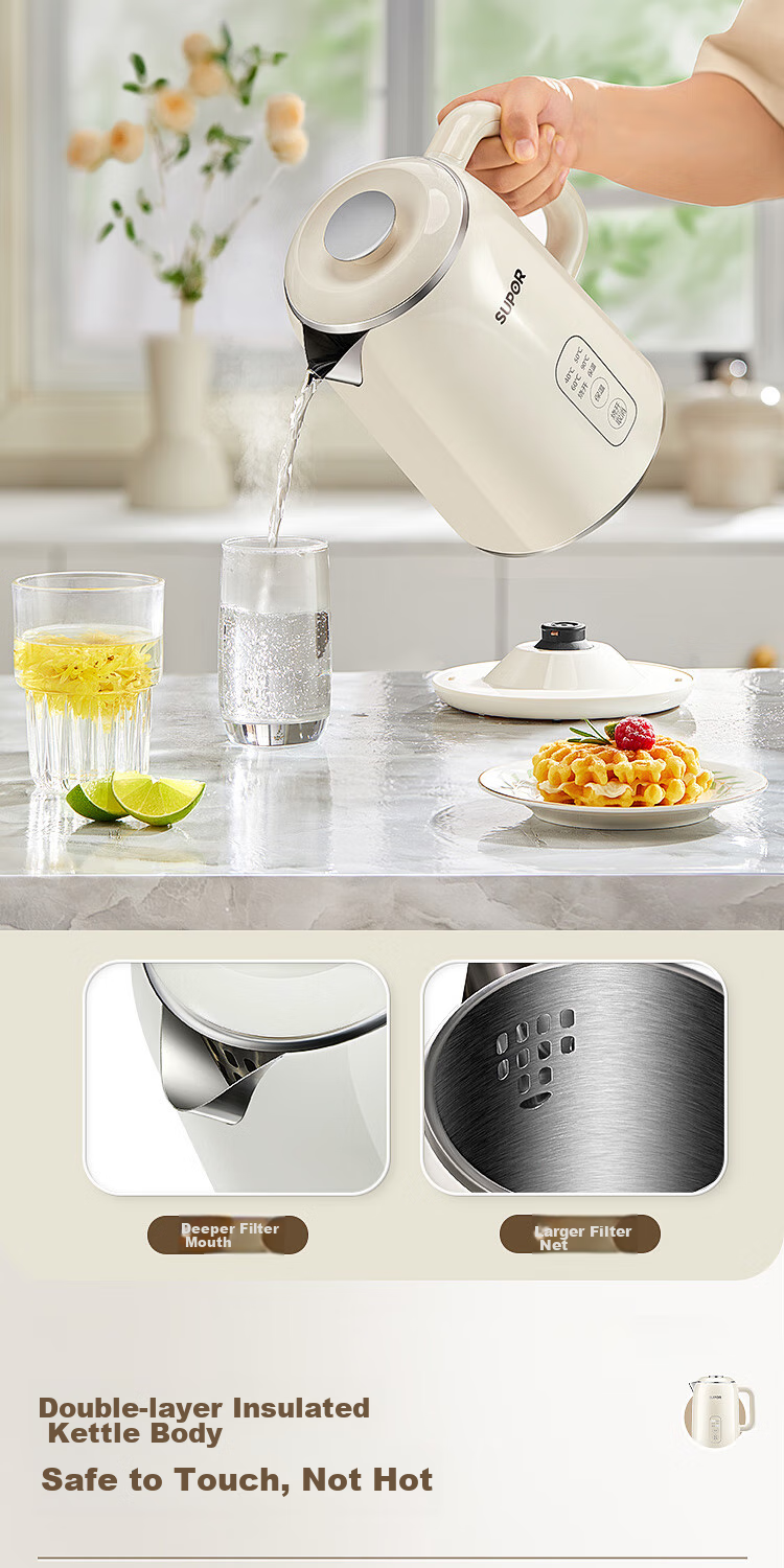 SUPOR 1.5L Temperature Display Kettle with Side Display, 316L Stainless Steel, Multi-Temperature Adjustment And Heat Preservation, Electric Kettle for Breast Milk And Baby Formula, SW-15T75A 8