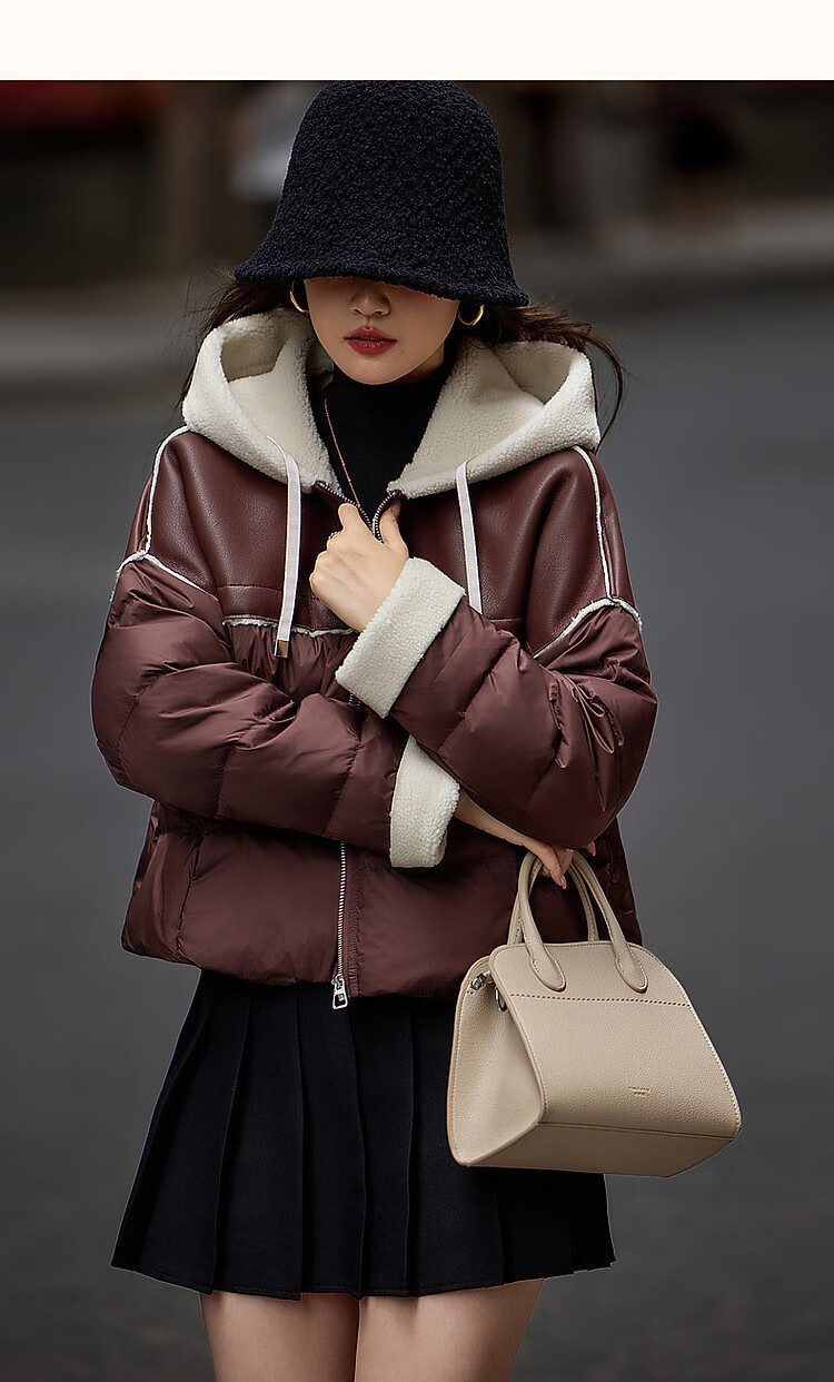 Dme [Xueshan Dushi] Winter 400T Spring Yafang Light Luxury 90% Duck Down Hooded Patchwork Elastic down Jacket for Wome 9