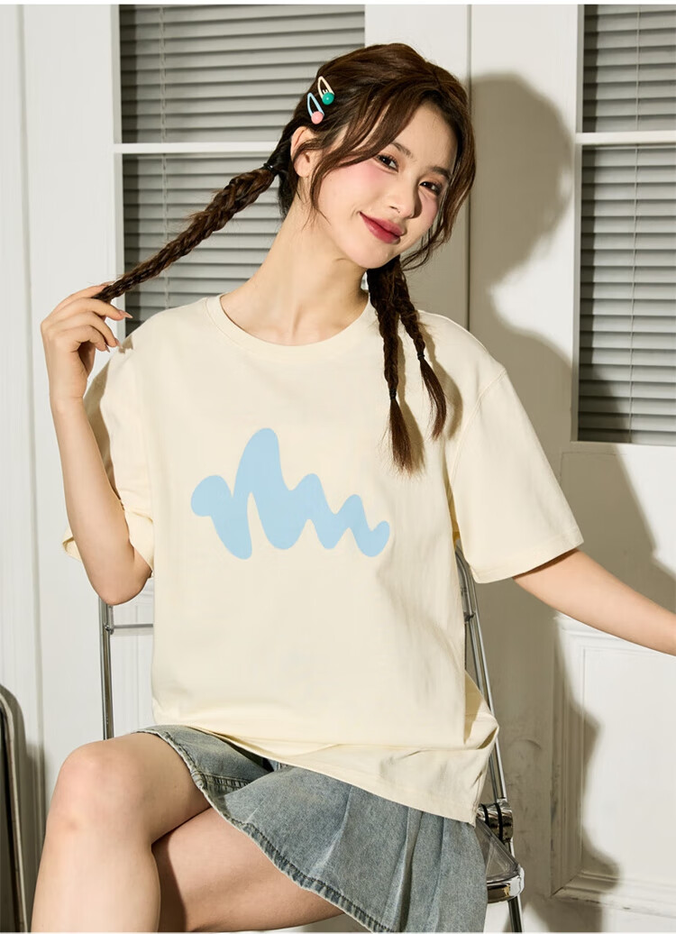TonLion 2024 Women's Knitted Printed Short Sleeve T-Shirt Off-White L 9