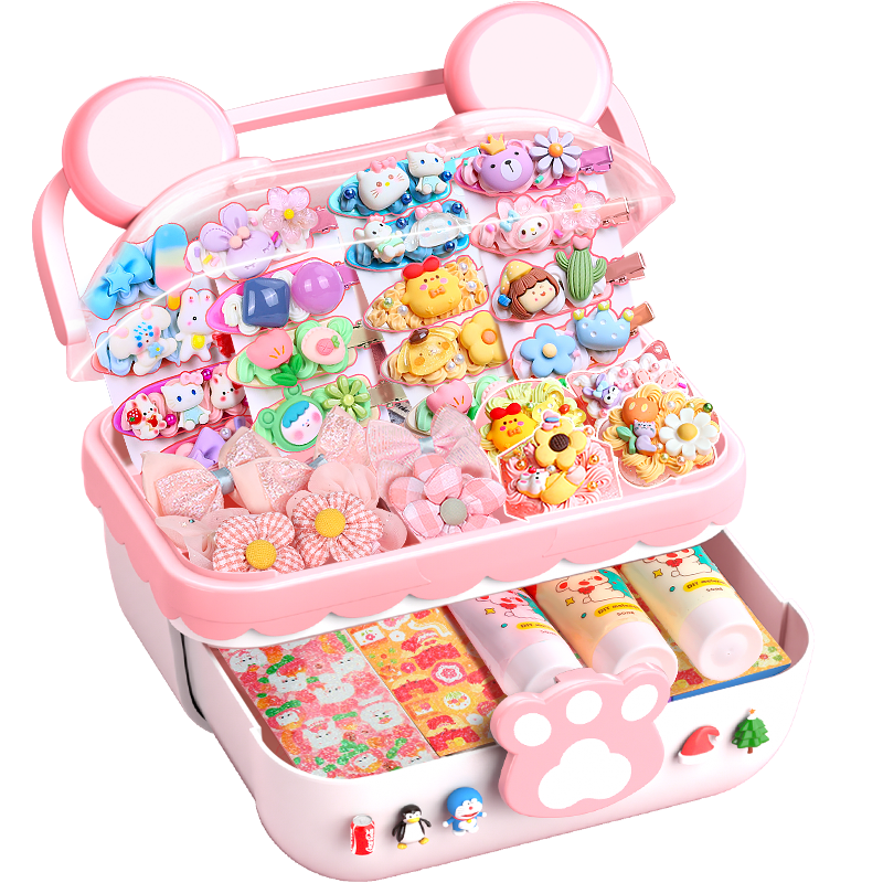 BEIBITONGHUA Handmade DIY Jewelry Box, Children's Accessory Set, Girls' Birthday Gift, Princess Toy, Hair Clips, Cream Glue Guka