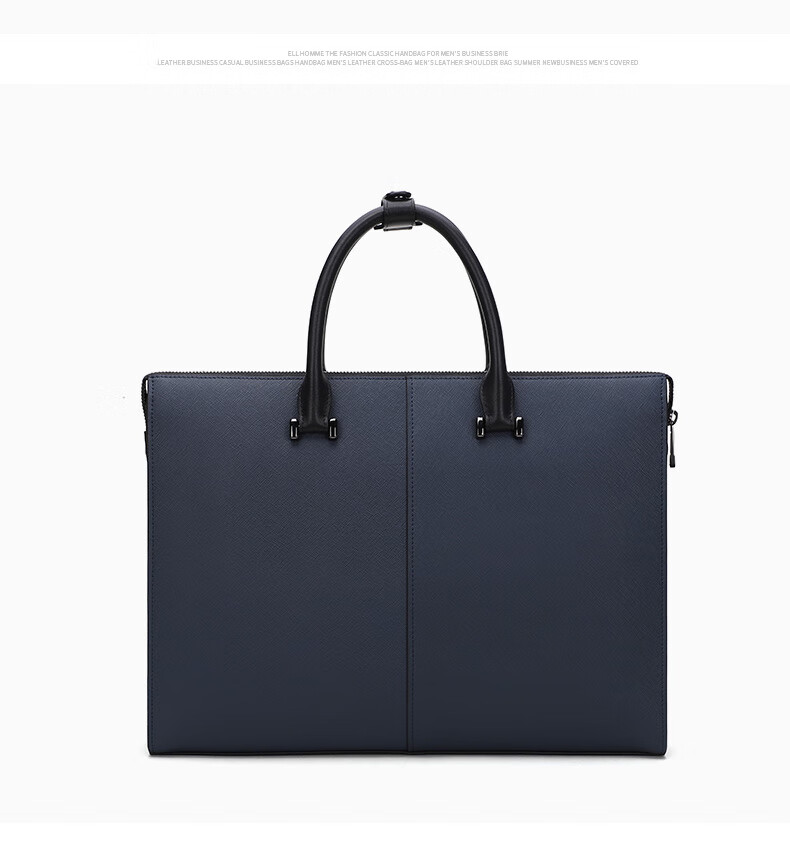 ELLE HOMME Men's Business Briefcase, Stylish Horizontal Cowhide Handbag, Large Capacity Laptop Bag for Men EA088208911 Blue 14