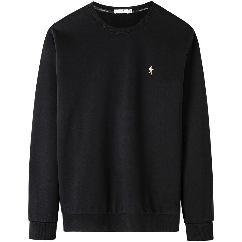 DANCING WOLVES [Kamn Soft] Simple Embroidery Versatile Casual Pullover Long-Sleeve Men's Sweatshirt, 001 Black, Size 190