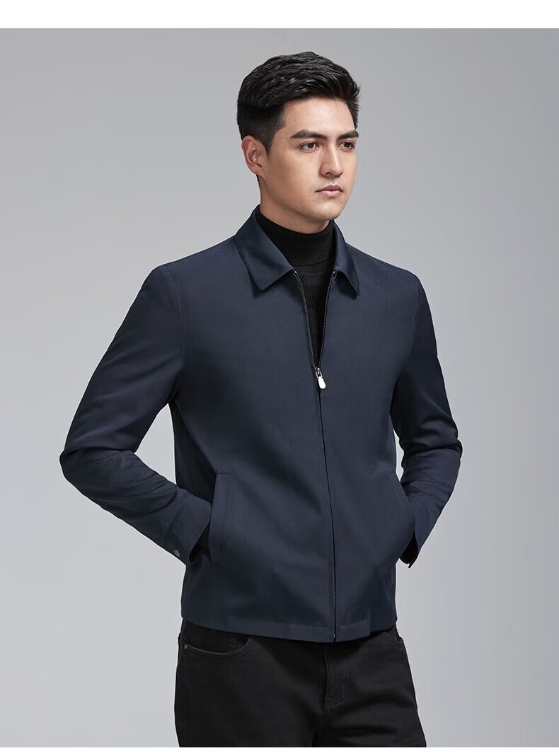 Goldlion [Leader Jacket] Autumn Winter Men's Machine Washable Wool Stand Collar Easy Care Business Coat Navy Blue M00 6