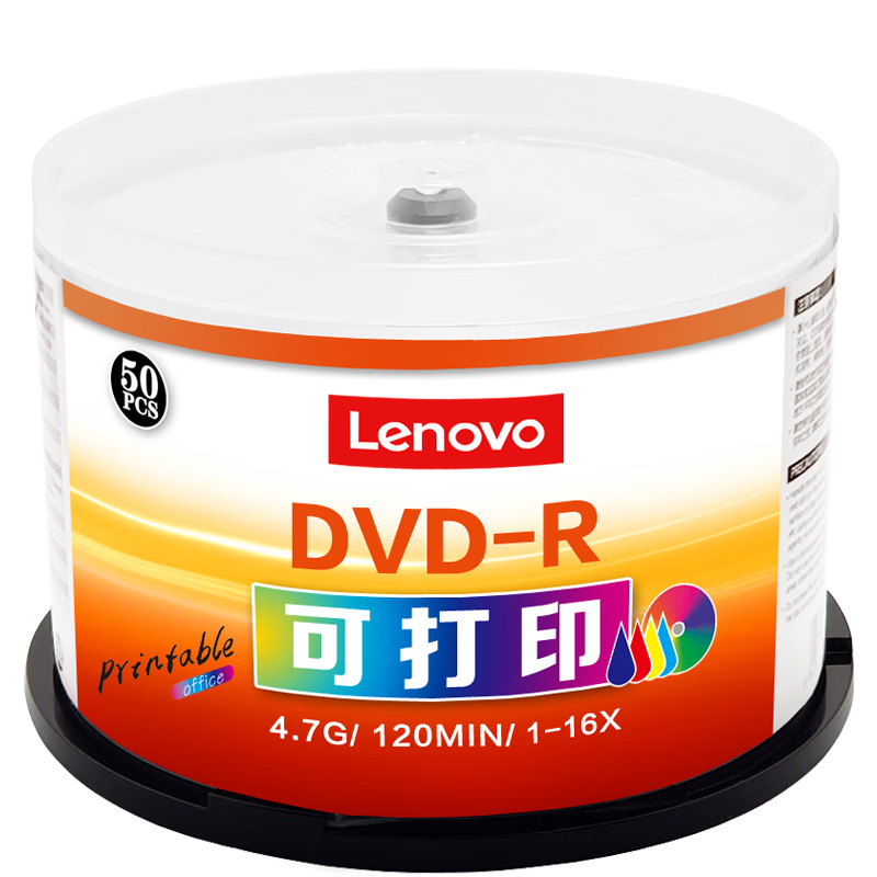Lenovo DVD-R Discs, 16x Speed, 4.7GB Blank Discs, Printable, Office Series, 50 Pieces in A Barrel, Video Backup, Stable Burning
