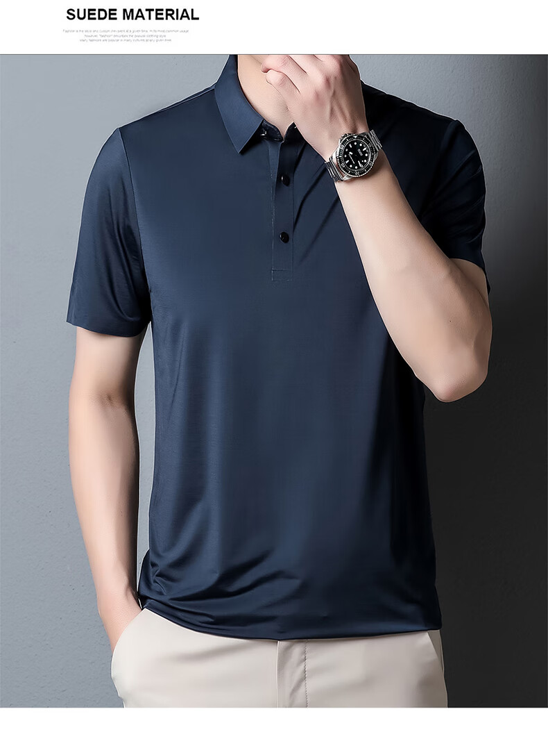 ROMON Short-Sleeve Polo Shirt for Men, Ice Silk High-Elastic Cool Feeling, Middle-Aged And Young Summer Business Solid Color Top A28 8