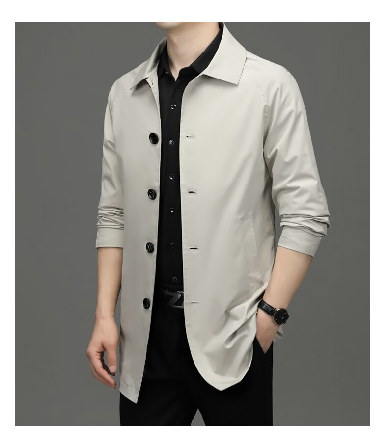 ROMON Men's Trench Coat, Spring And Autumn Business Casual Mid-Length Overcoat, Outerwear Jacket D-2021 Black XL 13