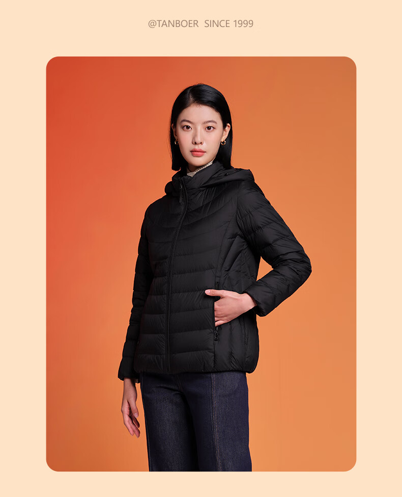 Tanboer Lightweight down Jacket for Women, Short Loose Fit with Detachable Hood, Autumn Warm Ladies' Coat TD236256, Lavender Purple, Size 175 27