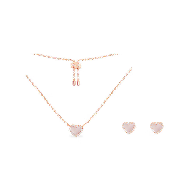 APM Monaco Pink Mother-Of Necklace Sweater Chain + Earrings Gift Box Set Jewelry Birthday Present for Wome