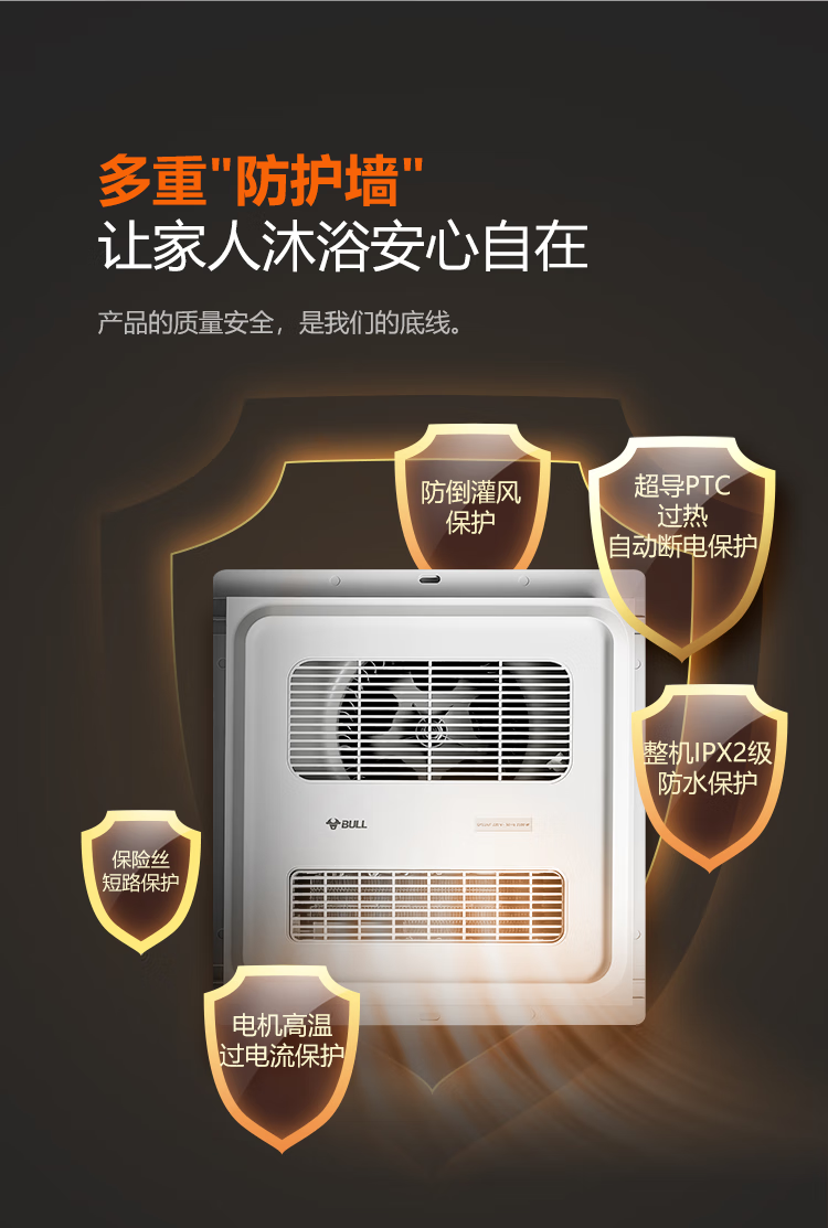 公牛(bull) 浴霸风暖小户型浴室卫生间大板机械开关gy11ajt浴霸【2000