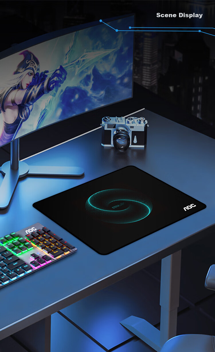 AOC Full-Property Series Gaming Mouse Pad, Small Size 300*250*4mm, Thickened with Locked Edges, Office Keyboard Computer Desk Pad, M112/93, Eternal Black 7