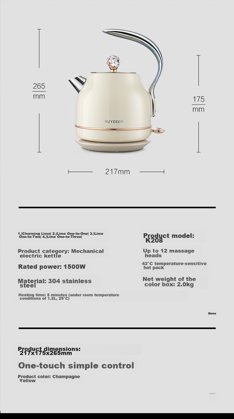 Buydeem Portable Electric Kettle for Home Use, Automatic All-In Design with 304 Stainless Steel, Auto Shut-Off, Stylish Hot Water Kettle K203 Light Pine Gree 11