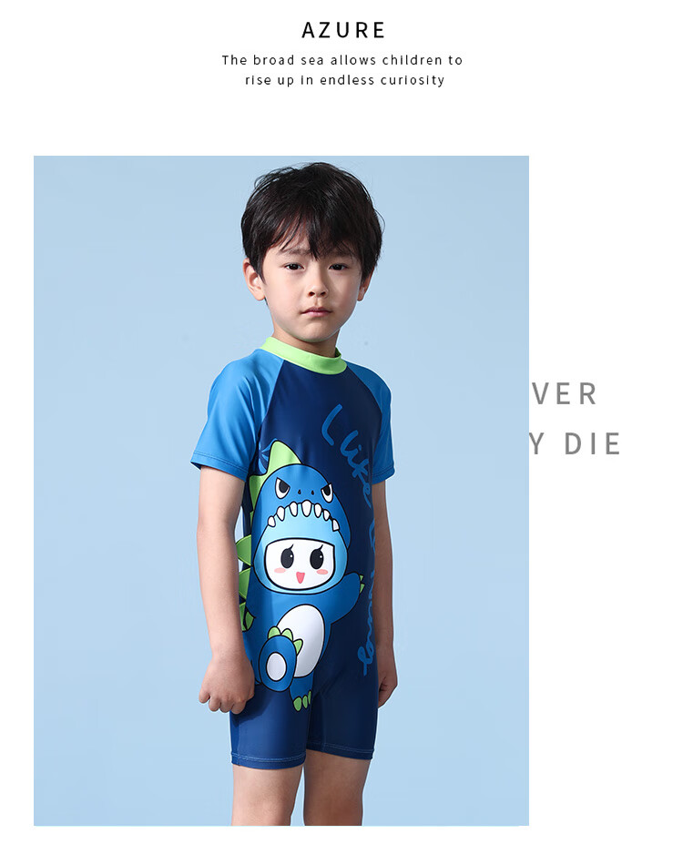 Li-Ning Children's Swimsuit, Boys' One-Piece Surfing Suit, Professional Sun Protection, Comfortable, Quick-Drying, Hot Spring Swimwear 902, Blue, Size 150 5