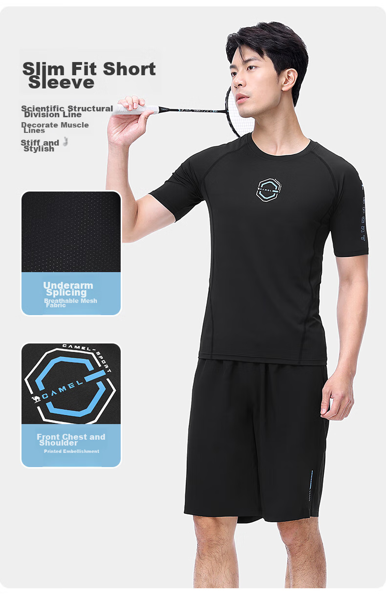 CAMEL Men's Sports Set, Five-Piece Fitness Outfit, New Long-Sleeve And Long Pants, Quick-Dry Running Basketball Training Sportswear 7