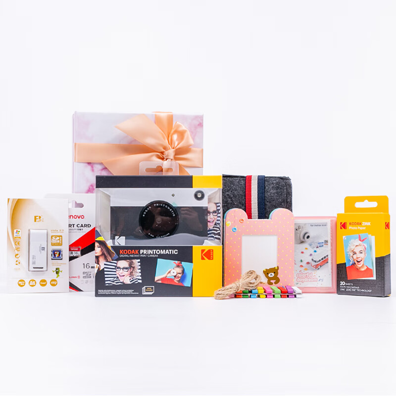 KODAK PRINTOMATIC Camera, Black And White, Instant Printing (Print As You Take, No Ink Printing, Simple Contrasting Colors), Gift Box Set