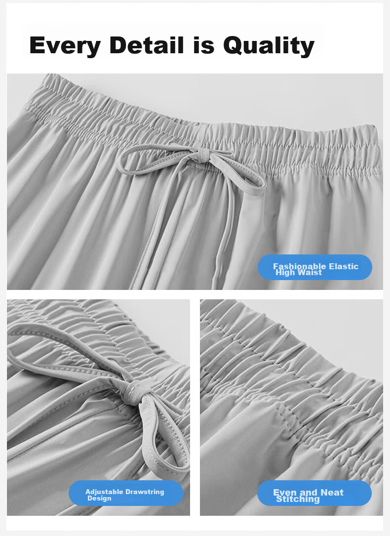 FitonTon Slim Ice Silk Sun Protection Wide-Leg Pants for Women, Summer Cool Thin High-Waist Draping Slimming Straight Casual Pants 11
