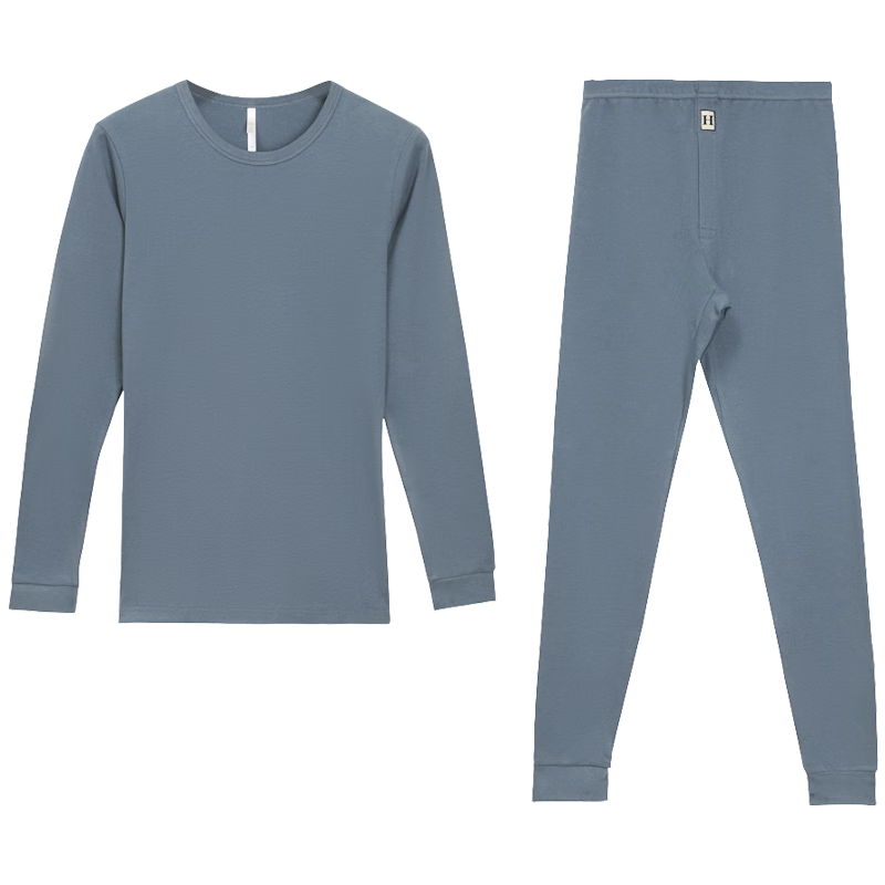 Hodo Home Men's Pure Cotton Thermal Underwear Set AAA Grade Antibacterial Warm Long Johns Mist Blue 170