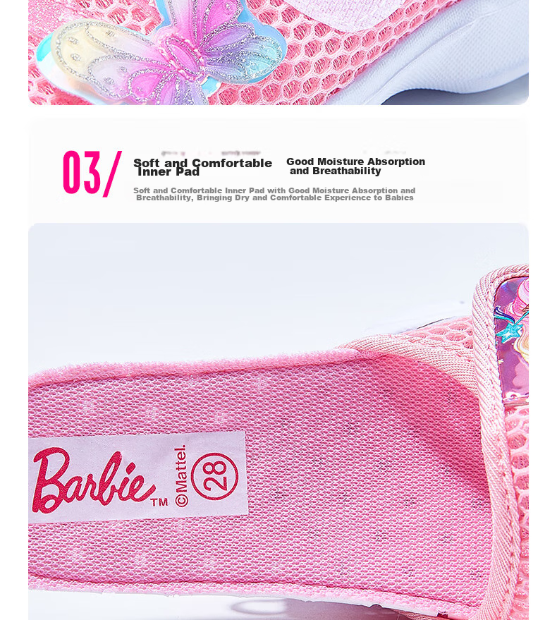 Barbie Children's Shoes, Summer Kids' Sneakers, Girls' Mesh Shoes, Breathable Dopamine Running Shoes DA5901, Light Blue, Size 35 8