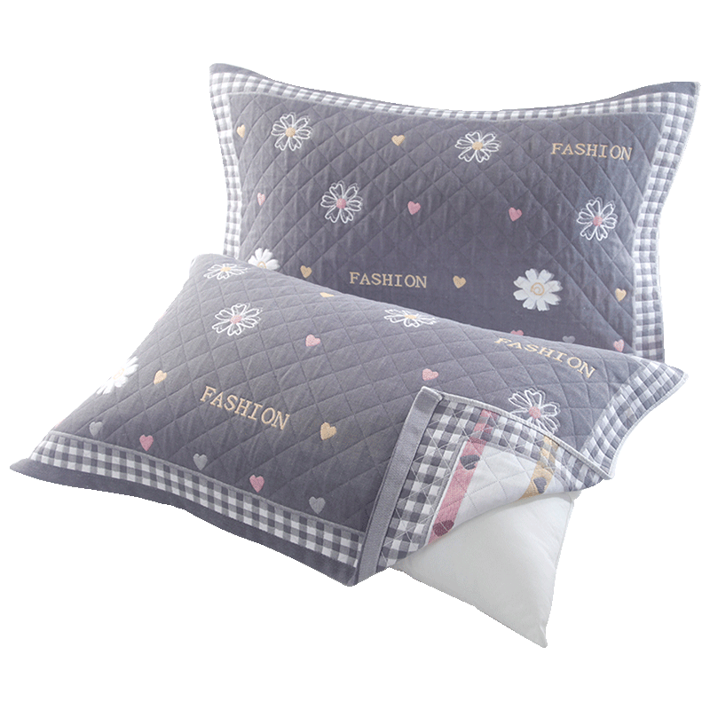 Grace 7A Antibacterial Three-Layer Extra Large Thick Gauze Pillowcase, Floral Scent - Dark Gray 78*52cm, One Pair