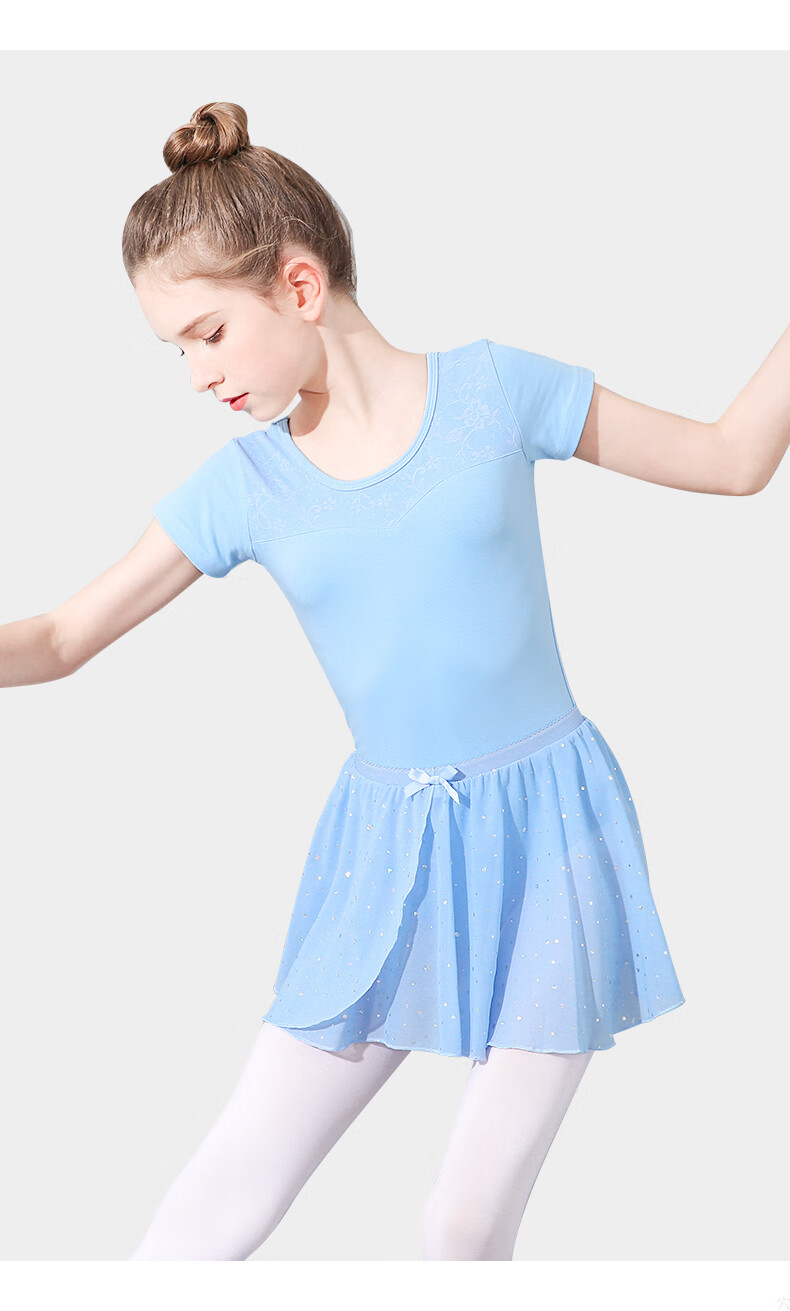 Zhiyouban Children's Short Sleeve Dancewear Ballet Practice Dress Girls Professional Art Exam Gymnastics Tulle Skirt Half Skirt 16