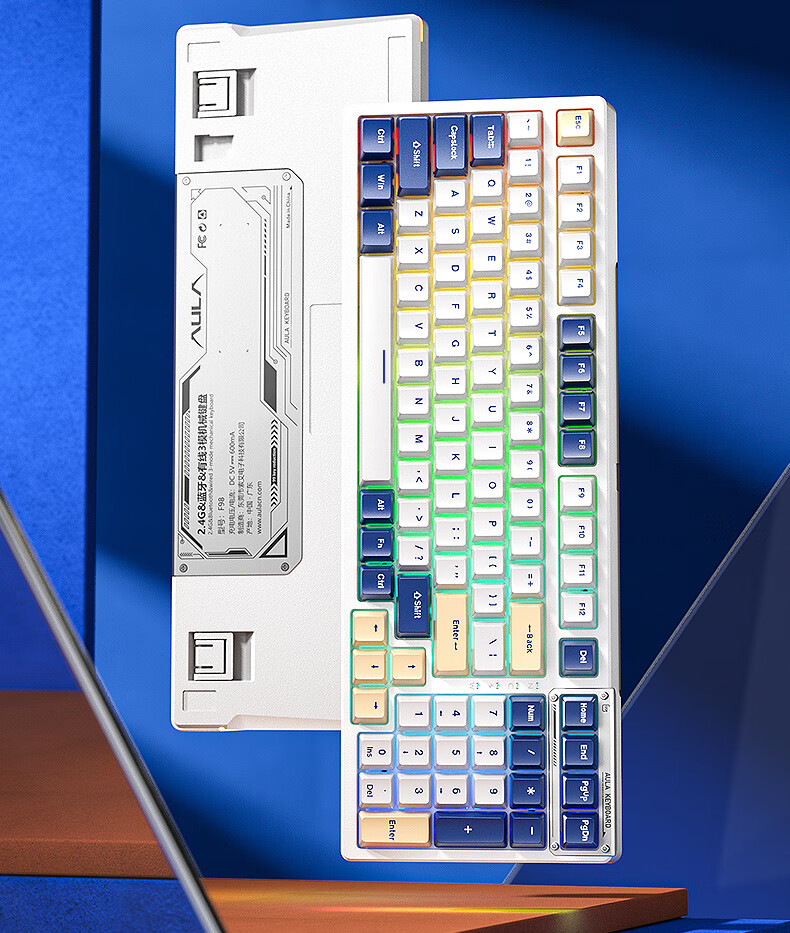 AULA F98ProV3 Custom Transparent Mechanical Keyboard 95-Key Hot-Swappable RGB Tri-Mode Wireless Wired Bluetooth Gasket Structure Gaming Pink Transparent Ice Spirit Switch 2