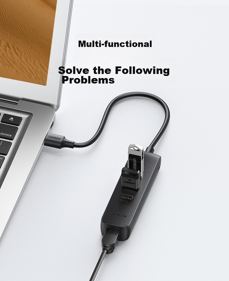 UGREEN USB 3.0 Hub, Gigabit Ethernet Adapter for Laptop, External Wired Network Card, Network Cable Converter, Expansion Device for Huawei Computers, HUB Expander, RJ45 Converter 4