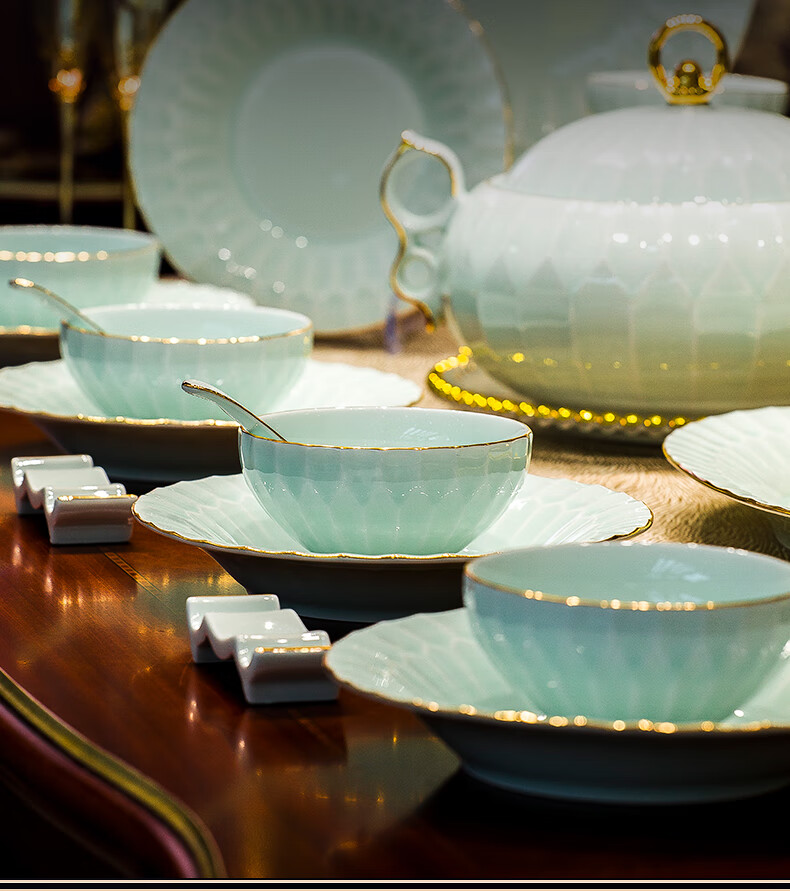 Guanpo 2025 Underglaze Color Bowl And Plate Set, High-End Tableware Set from Jingdezhen, Porcelain Bowls And Plates for Home Use, Housewarming Gift 9