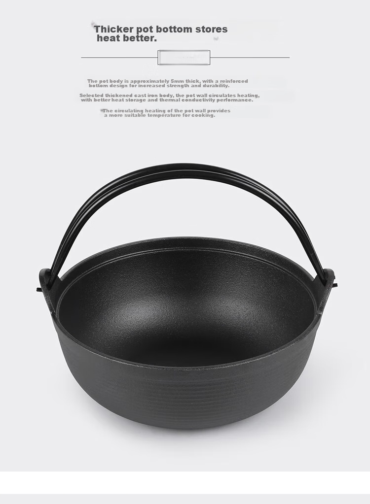 Telssida Japanese Cast Iron Sukiyaki Pot, Uncoated Thickened Non-Stick Raw Iron Soup Pot, Stew Pot, Meat Stewing Pot, Outdoor Cooking Hot Pot 4