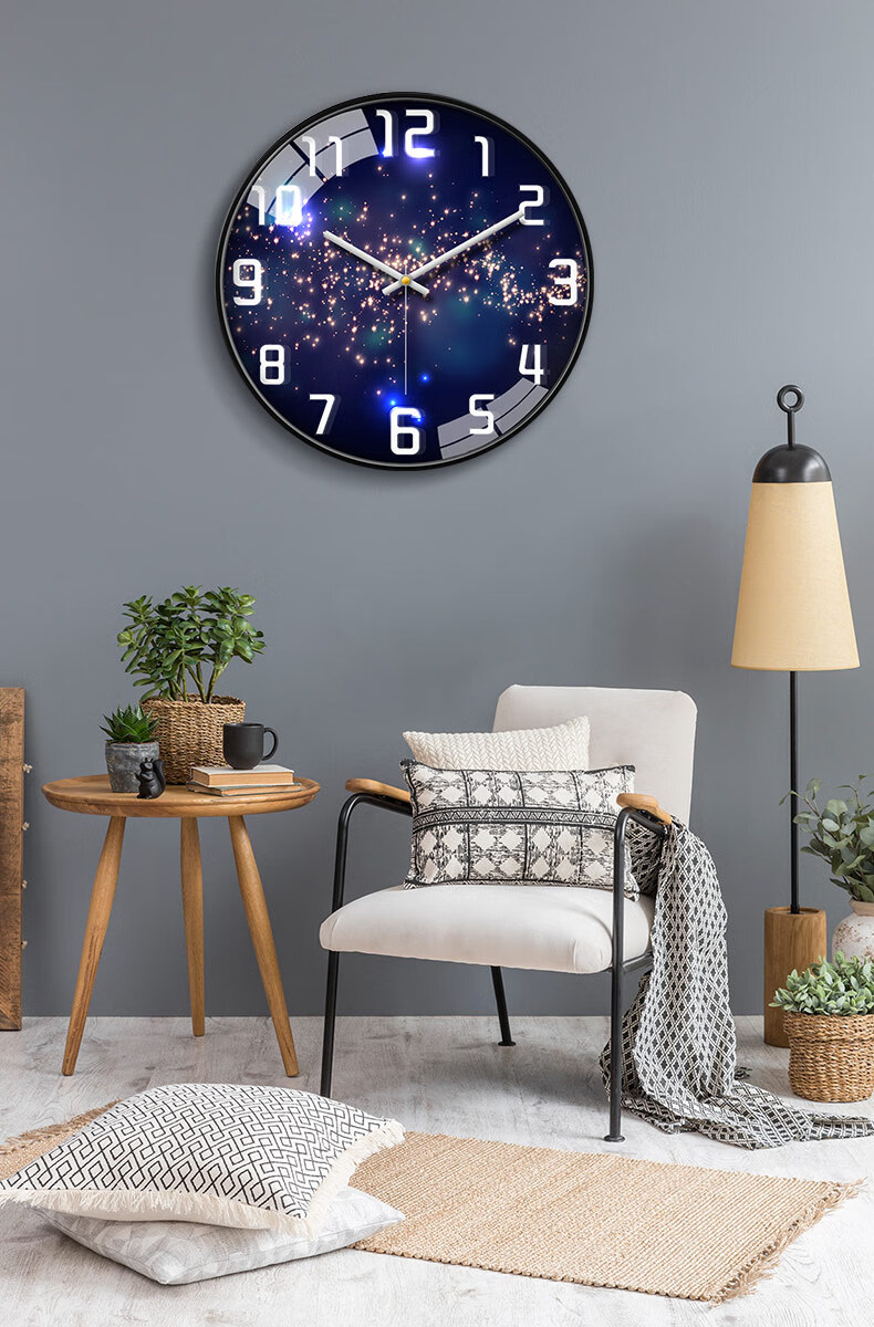 Momen Wall Clock, Creative Bedroom Timepiece, Home Living Room Wall-Mounted Clock without Drilling, Galaxy Quartz Clock, 36cm 4