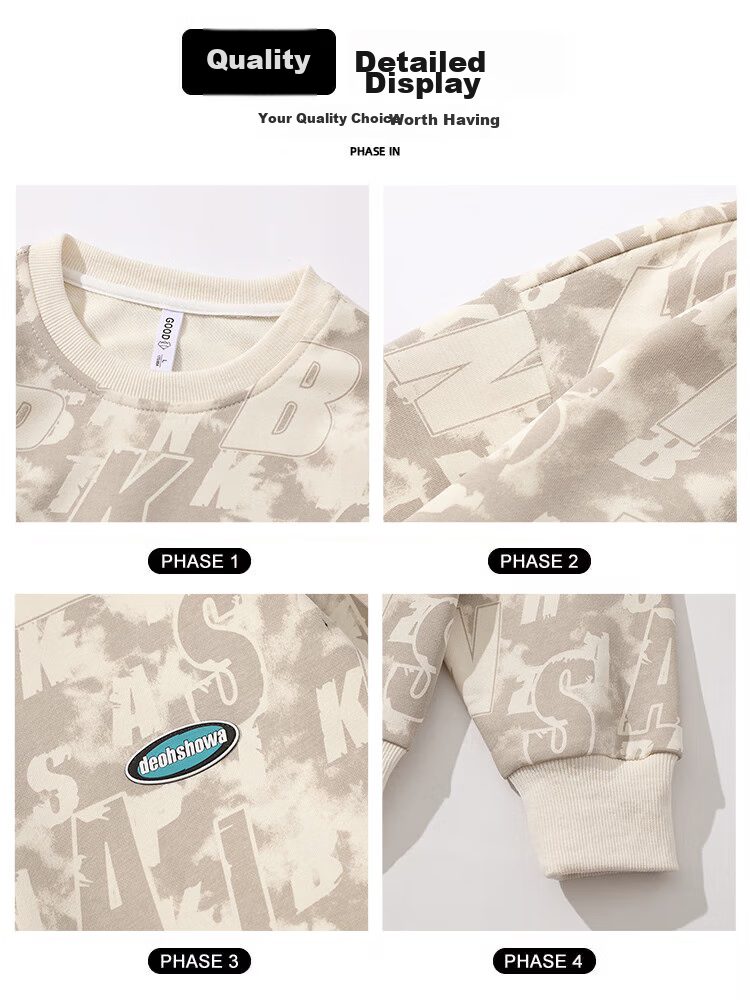 Foss Phil Men's Sweatshirt, Spring And Autumn Long-Sleeve Tie-Dye Vintage Base Layer Camouflage Round Neck Top, 8920 Camouflage Gray, 3XL 2