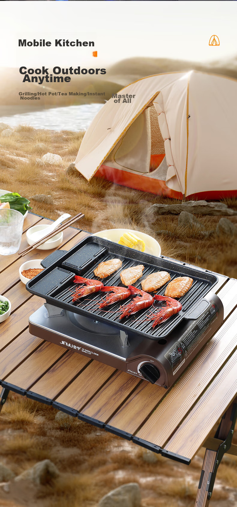 Jinyu Portable Gas Stove, Explosion-Proof Outdoor Cooking Equipment, Magnetic Cartridge Stove, Camping Cookware, Cartridge Burner, 3.5KW, Black 5