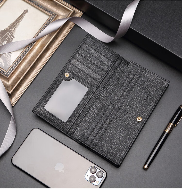 CROCODILE Goddess Festival First Layer Cowhide Simple Long Women's Wallet Bee 20% Off Ticket Holder Birthday Gift for Women 3