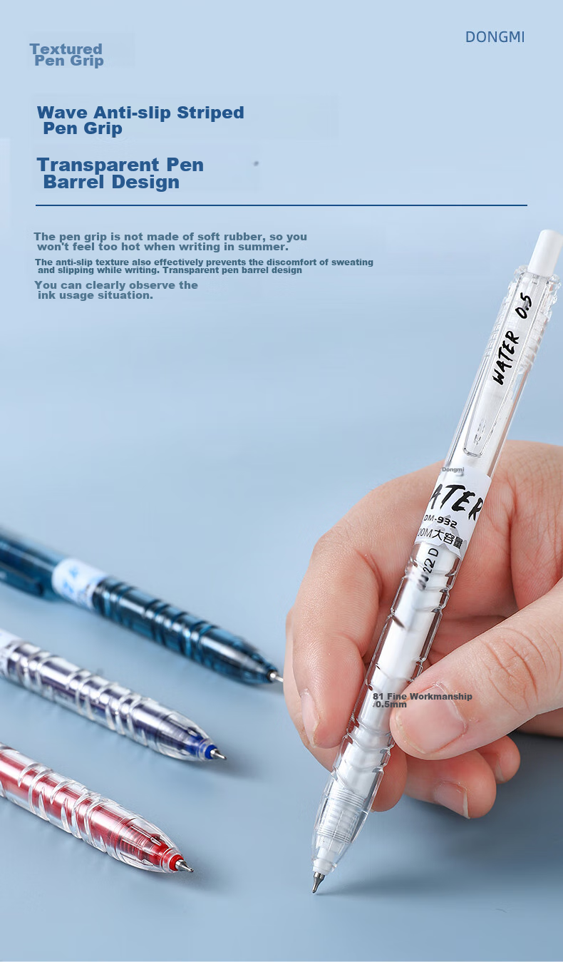 Dongmi Gel Pen, Baote Bottle Push-Button 0.5mm Signature Pen, Dongmi Bullet Tip, Essential for Primary And Secondary School Students, Office Use, Large Capacity, Exam Writing Pen, Transparent Barrel, Blue, 3 Pcs DM932 7