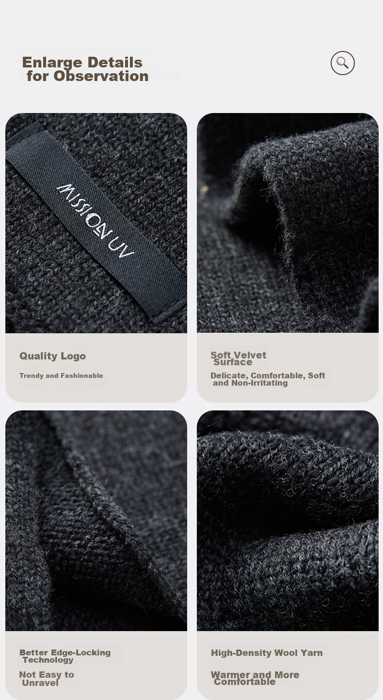 MISSION UV Sheep Wool Scarf for Men, Autumn And Winter Warm Neck Gaiter, Lightweight Outdoor Neck Warmer, Wearable Scarf 8