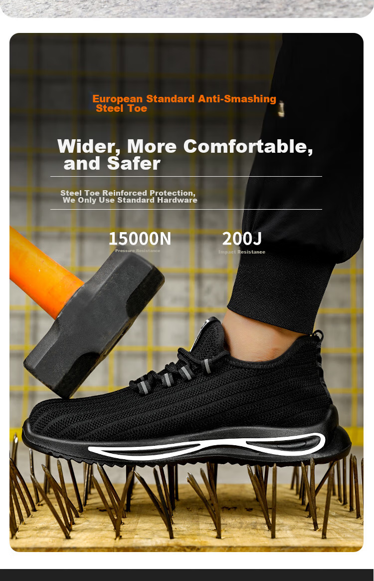 JUNBU Safety Shoes for Men with Steel Toe Cap, Anti-Smashing, Puncture-Resistant, Wear-Resistant, Comfortable, Safety Construction Work Shoes A1080F Size 39 3