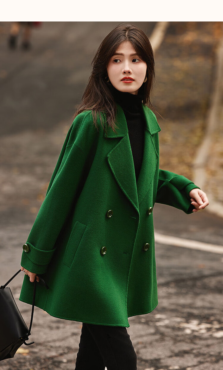 DME Winter New Double-Breasted Handmade Shearling Double-Faced Wool Coat for Women Mid-Length Camel M 8