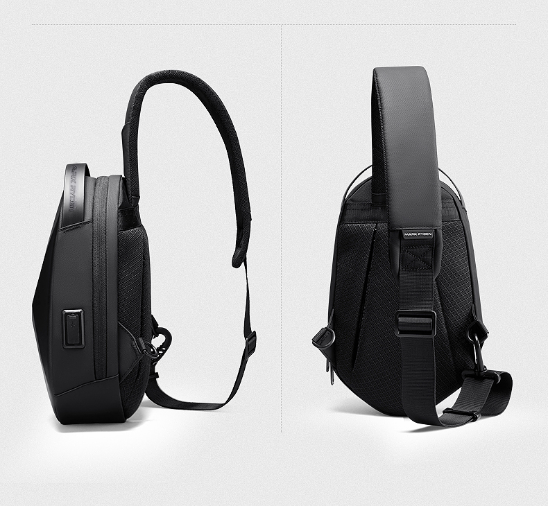 MARK RYDEN Chest Bag, Men's Sliced Three-Dimensional Crossbody Bag, Large Capacity, Personalized Shoulder Bag, Sports Hard Shell Bag, MR7507, Cool Black 19