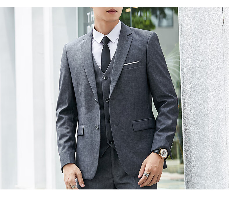 ROMON Men's Suit Set, Business Slim Fit Formal Wear, Wedding Suit, Men's Clothing Three-Piece Set, 2318 Black XL 12