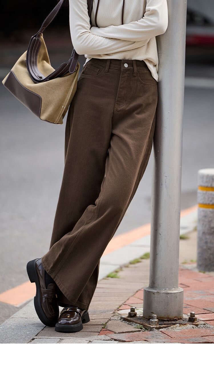 Dme [Retro Coffee Long Pants] Winter Versatile Retro Casual Light Version Jeans for Wome 10