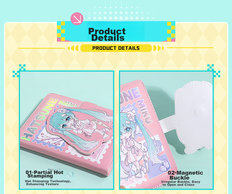 GuangBo Hatsune Miku Official Merchandise Anime Planner, High-Quality Magnetic Cover Diary with 96 Pages/105*140mm CY997027-D Gift 11