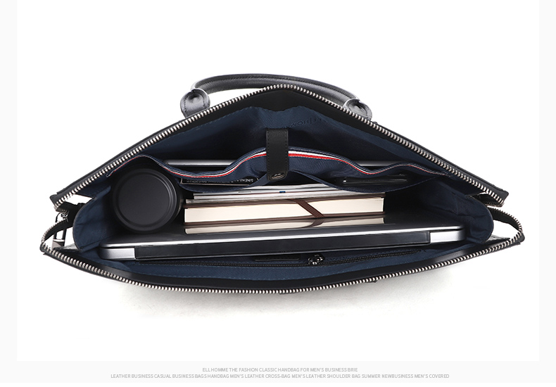 ELLE HOMME Men's Business Briefcase, Stylish Horizontal Cowhide Handbag, Large Capacity Laptop Bag for Men EA088209011 Black 6