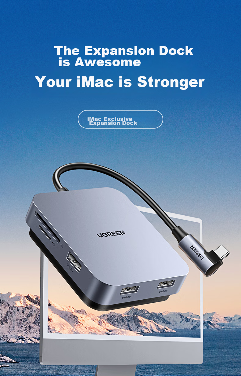 UGREEN Type-C Expansion Dock Compatible with Apple iMac, Magnetic Expansion Hub, Multifunctional USB Hub, Card Reader, Data Transfer, Laptop 2
