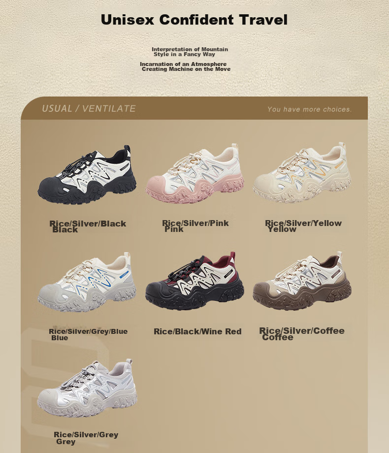 CAMEL Ugly-Cute Hiking Shoes for Women, Fashionable Color-Block Outdoor Casual Shoes L24S076620 Beige/silver/black 40 26