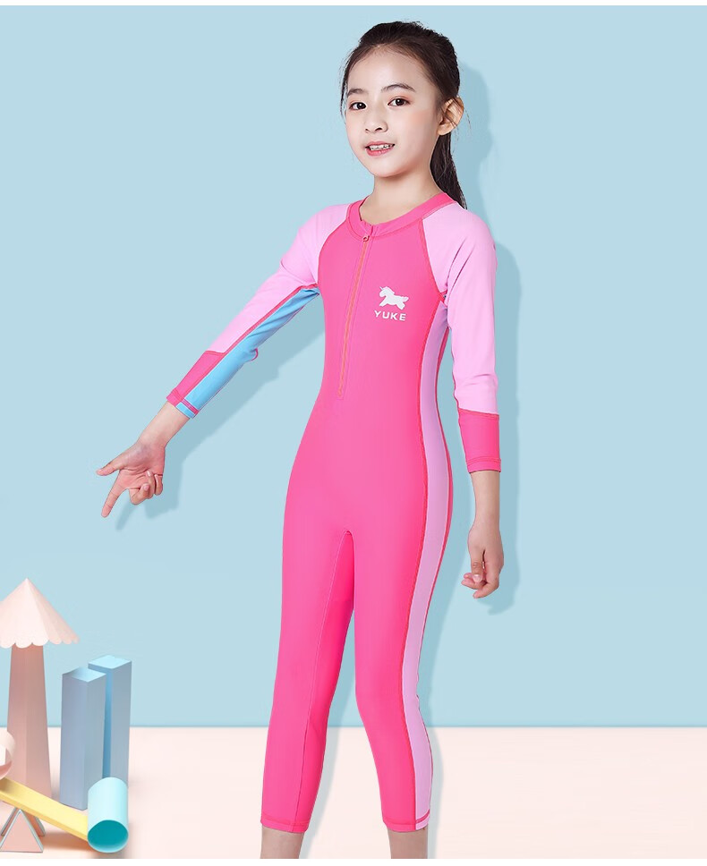 Yuke Children's Swimsuit, One-Piece Dress Style for Older Girls, Swimwear Set (Including Swimming Cap, Storage Bag, And Compressed Towel) 9