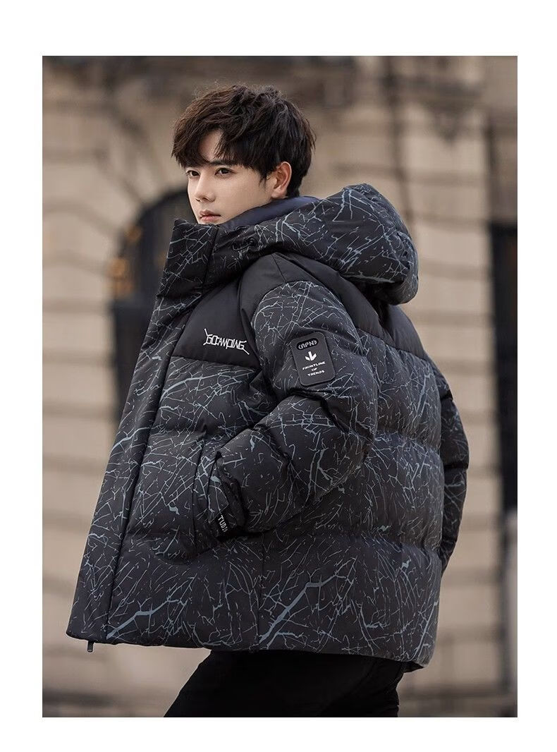 YAYA Wang Yibo Same Style down Jacket, Men's Short Hooded Coat, 2025 Winter New Year Patchwork Color-Block Duck Down Outerwear 15